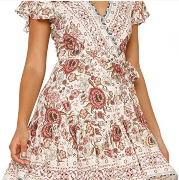Zesica Summer Wrap Boho Floral Dress V-Neck Size Xlarge - Picture 3 of 16